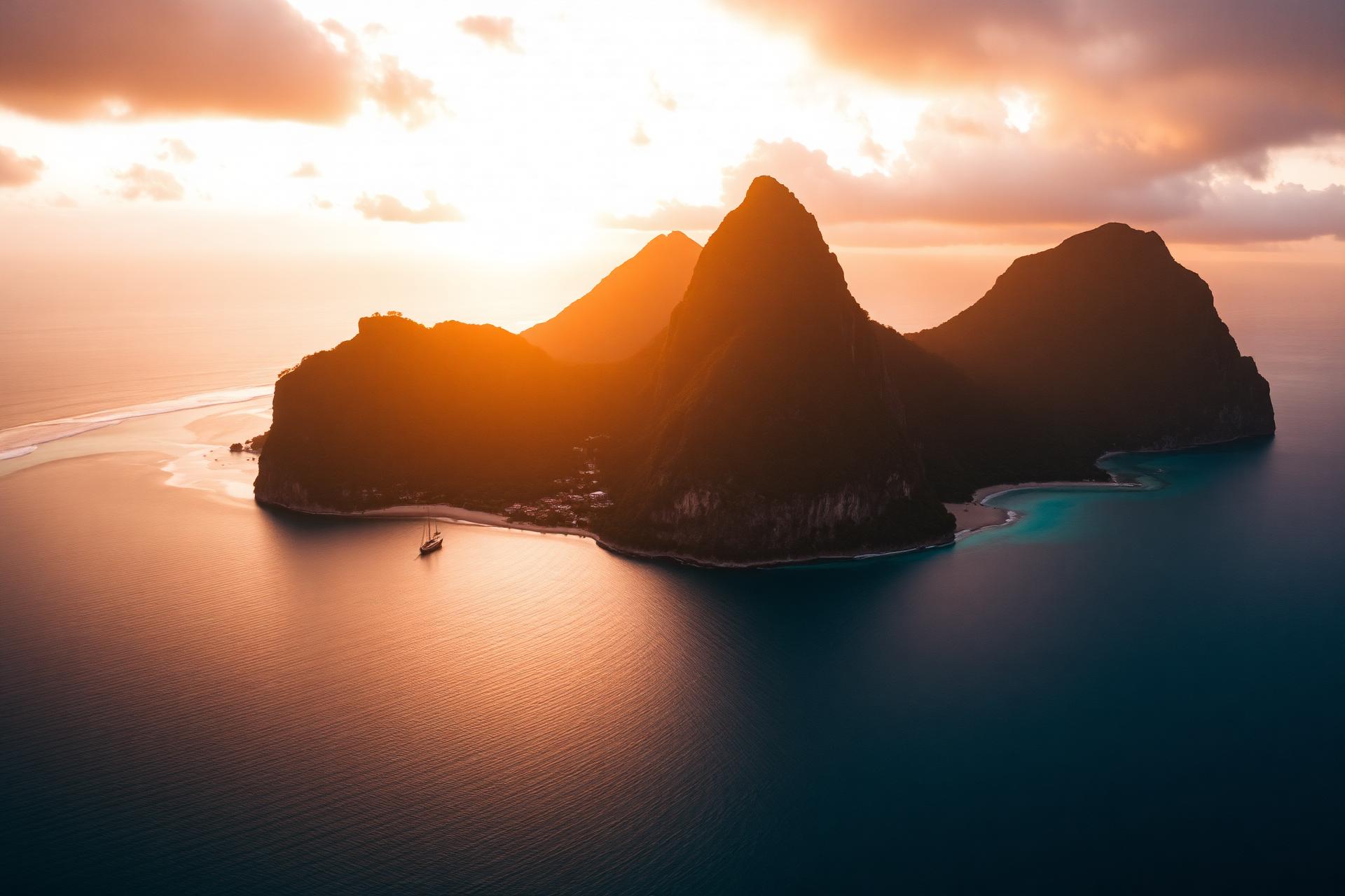 Pitons at sunset